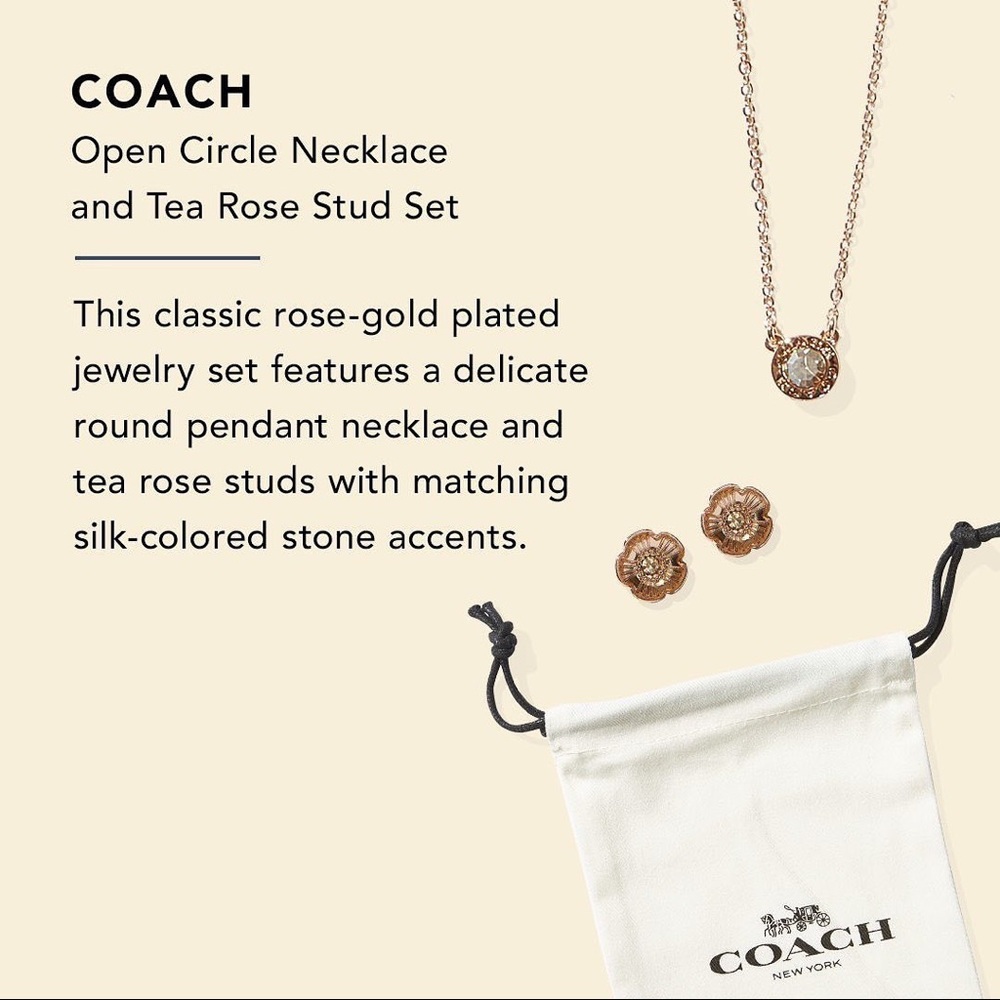 🆕Coach Earring and Necklace Set in Rose Gold Plated Brass - Picture 2 of 8